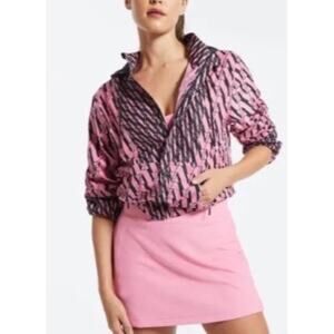 NWOT All Access by Bandier Pink/Black Woven Full Zip Hooded Jacket Sz Medium